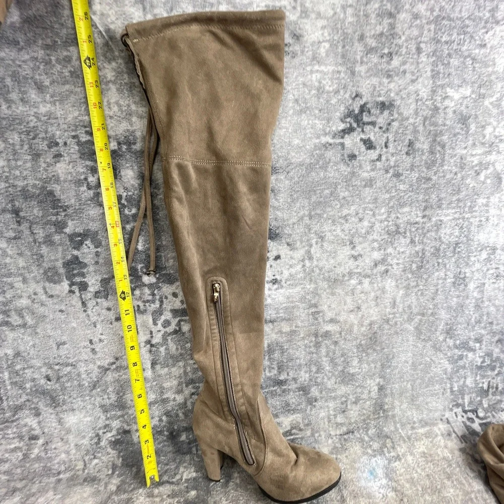 White Mountain Over The Knee Boots Women 6.5 M Khaki Suede Heel Drawstring